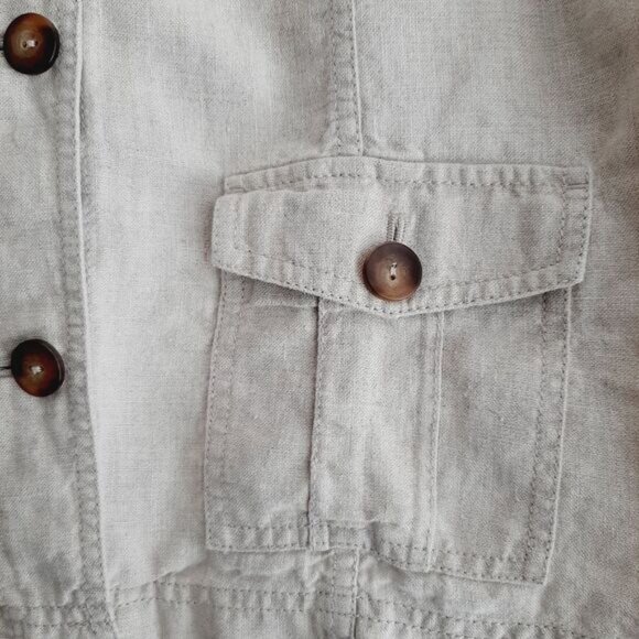 EDDIE BAUER 100% Linen Canvas Button Down Jacket Utility Light Beige Sz L - Picture 6 of 13